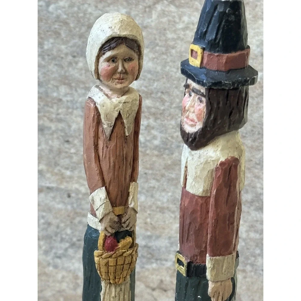 Vintage‎ 1993 Wang Thanksgiving Pilgrim Man Woman Couple Pencil Figures